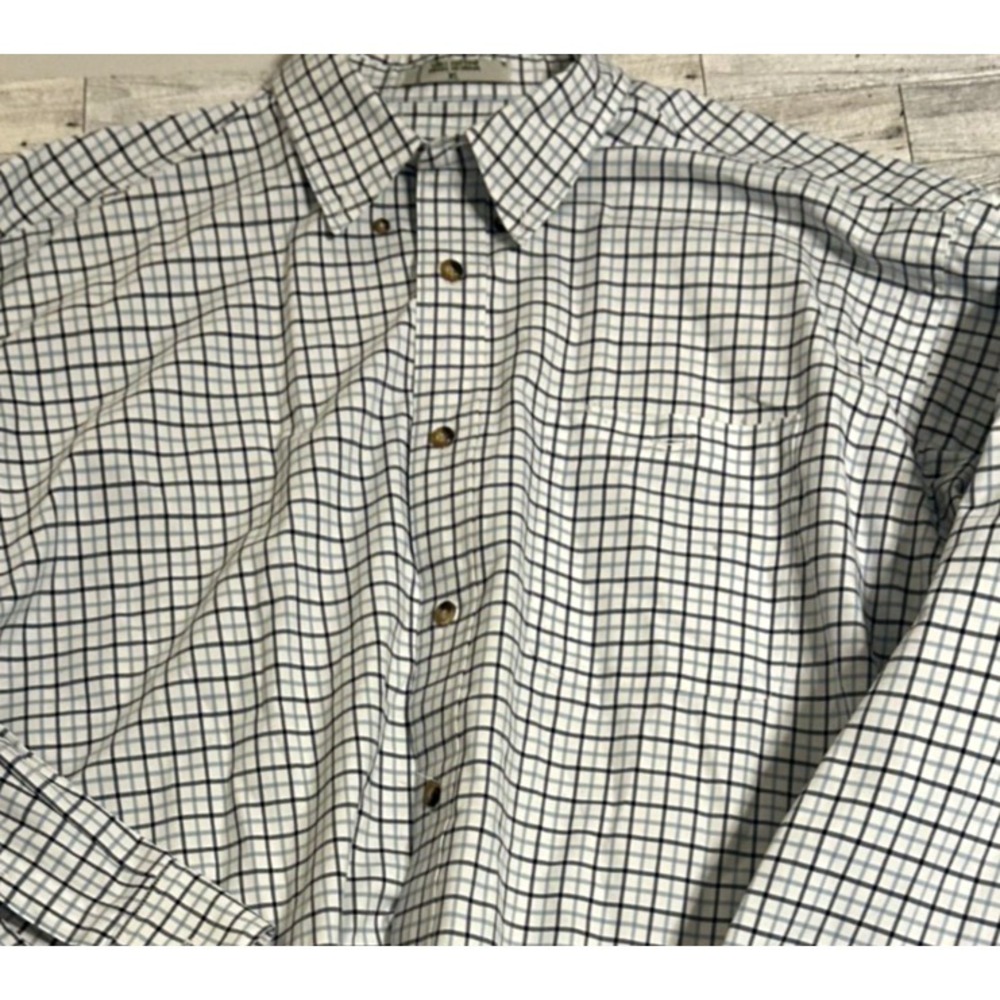 Orvis Men's Long Sleeve Wrinkle-Free Tattersall Plaid Shirt White Blue XLarge XL